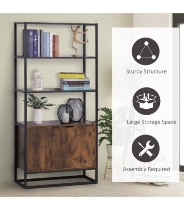 Storage Cabinet Brown 3 Open Shelves Cupboard Industrial Style Metal Frame