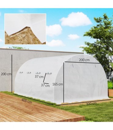 Outsunny 4 x 3 x 2m Greenhouse Replacement Cover ONLY for Tunnel Greenhouse — Colour: White