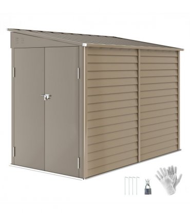Outsunny 5 x 9ft Galvanised Metal Garden Shed with Foundation Kit, Brown