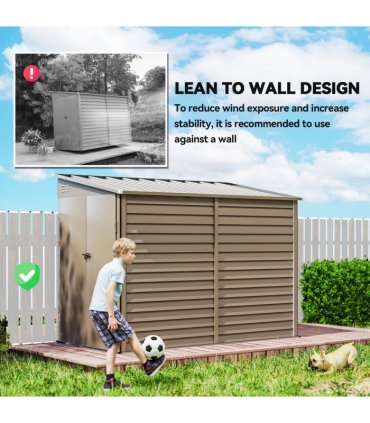 Outsunny 5 x 9ft Galvanised Metal Garden Shed with Foundation Kit, Brown