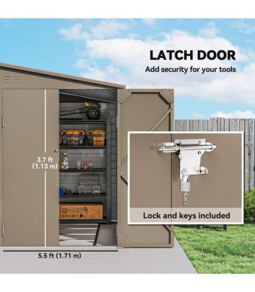 Outsunny 5 x 9ft Galvanised Metal Garden Shed with Foundation Kit, Brown