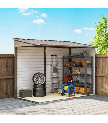 Outsunny 5 x 9ft Galvanised Metal Garden Shed with Foundation Kit, Brown
