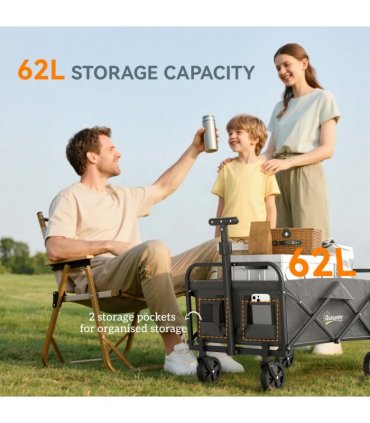 Outsunny 62L Festival Trolley, 120kg Heavy Duty Folding Trolley Cart, Grey