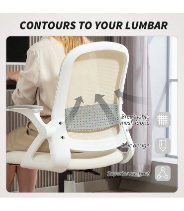 HOMCOM Ergonomic Swivel Computer Chair with Flip-up Armrests, White