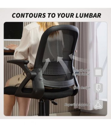 HOMCOM Ergonomic Swivel Computer Chair with Flip-up Armrests, Black