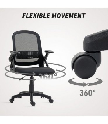 HOMCOM Ergonomic Swivel Computer Chair with Flip-up Armrests, Black