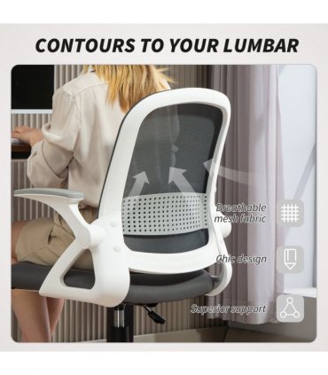 HOMCOM Ergonomic Swivel Computer Chair with Flip-up Armrests, Grey