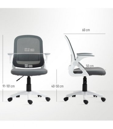 HOMCOM Ergonomic Swivel Computer Chair with Flip-up Armrests, Grey