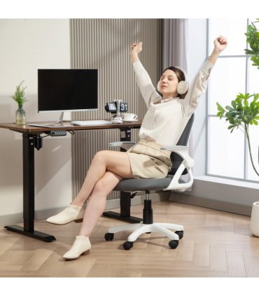 HOMCOM Ergonomic Swivel Computer Chair with Flip-up Armrests, Grey