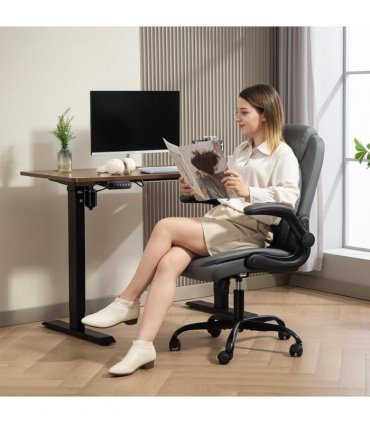 HOMCOM PU Leather Office Desk Chair with Thick Cushion, Charcoal Grey