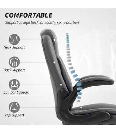 HOMCOM PU Leather Office Desk Chair with Thick Cushion, Charcoal Grey