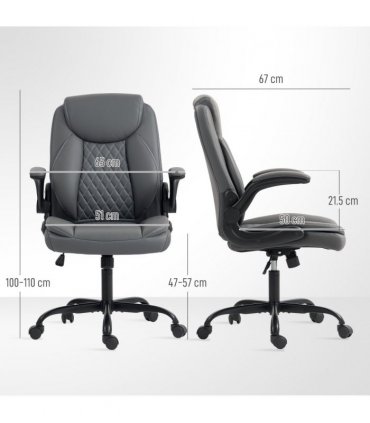 HOMCOM PU Leather Office Desk Chair with Thick Cushion, Charcoal Grey