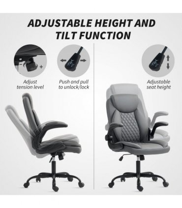 HOMCOM PU Leather Office Desk Chair with Thick Cushion, Charcoal Grey