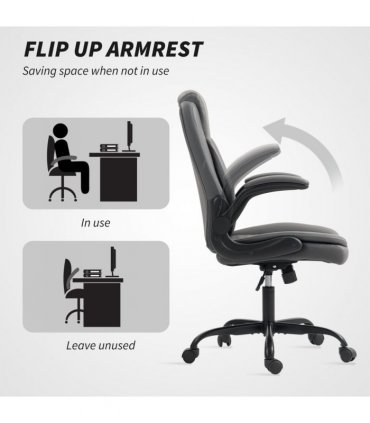 HOMCOM PU Leather Office Desk Chair with Thick Cushion, Charcoal Grey