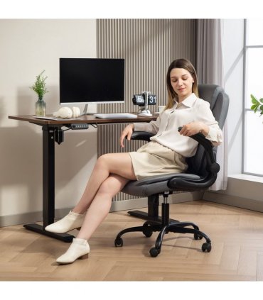 HOMCOM PU Leather Office Desk Chair with Thick Cushion, Charcoal Grey