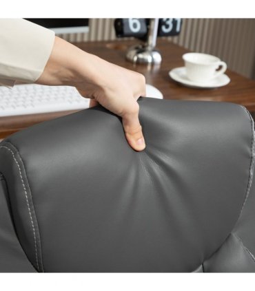 HOMCOM PU Leather Office Desk Chair with Thick Cushion, Charcoal Grey