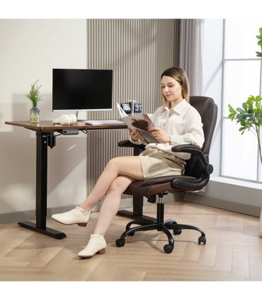 HOMCOM PU Leather Office Desk Chair with Thick Cushion, Brown
