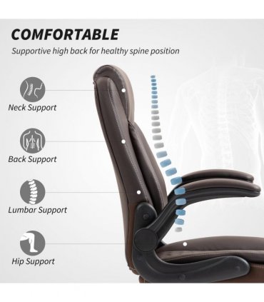 HOMCOM PU Leather Office Desk Chair with Thick Cushion, Brown