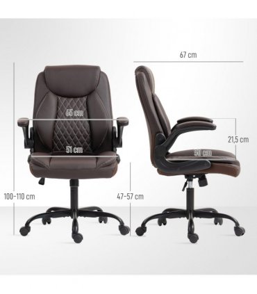 HOMCOM PU Leather Office Desk Chair with Thick Cushion, Brown