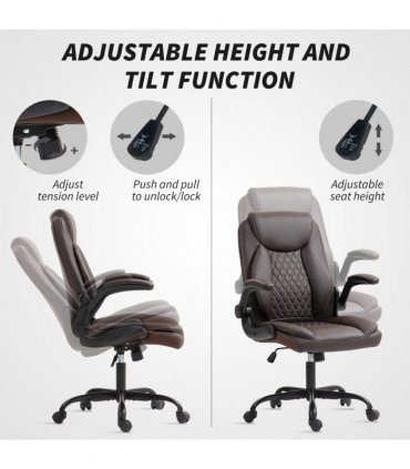 HOMCOM PU Leather Office Desk Chair with Thick Cushion, Brown