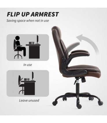 HOMCOM PU Leather Office Desk Chair with Thick Cushion, Brown