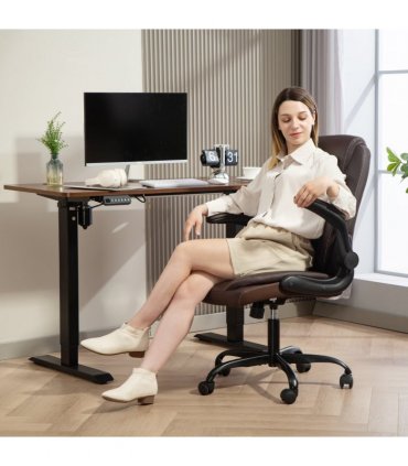 HOMCOM PU Leather Office Desk Chair with Thick Cushion, Brown