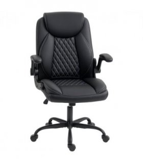 HOMCOM PU Leather Office Desk Chair with Thick Cushion, Black