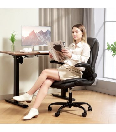 HOMCOM PU Leather Office Desk Chair with Thick Cushion, Black