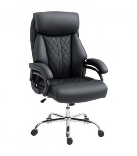 HOMCOM PU Leather Office Chair with Spring Padding, Swivel Wheels, Black