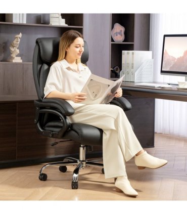 HOMCOM PU Leather Office Chair with Spring Padding, Swivel Wheels, Black