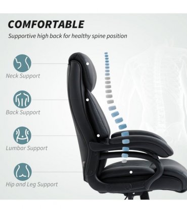HOMCOM PU Leather Office Chair with Spring Padding, Swivel Wheels, Black