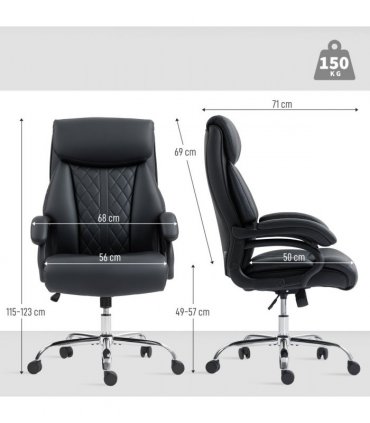 HOMCOM PU Leather Office Chair with Spring Padding, Swivel Wheels, Black