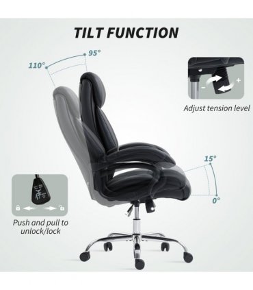 HOMCOM PU Leather Office Chair with Spring Padding, Swivel Wheels, Black