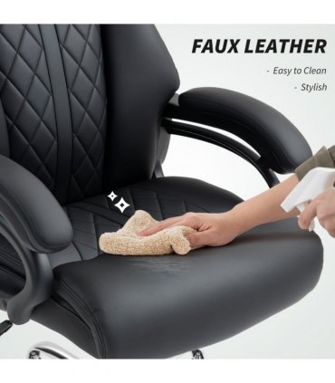 HOMCOM PU Leather Office Chair with Spring Padding, Swivel Wheels, Black