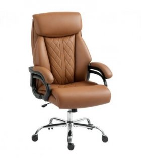 HOMCOM PU Leather Office Chair with Spring Padding, Swivel Wheels, Brown