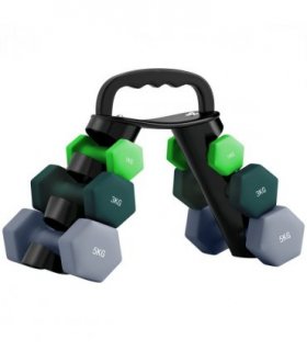 SPORTNOW Dumbbells Set with Storage Rack, 2 x 1kg, 2 x 3kg, 2 x 5kg, Green — Colour: Light green, turquoise and grey