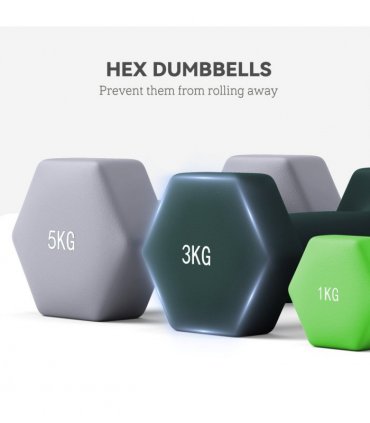SPORTNOW Dumbbells Set with Storage Rack, 2 x 1kg, 2 x 3kg, 2 x 5kg, Green — Colour: Light green, turquoise and grey