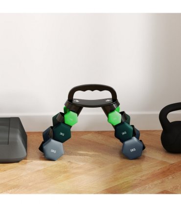 SPORTNOW Dumbbells Set with Storage Rack, 2 x 1kg, 2 x 3kg, 2 x 5kg, Green — Colour: Light green, turquoise and grey