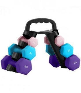 SPORTNOW Dumbbells Set with Storage Rack, 2 x 1kg, 2 x 3kg, 2 x 5kg, Pink — Colour: Pink, light blue and purple