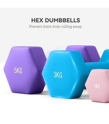 SPORTNOW Dumbbells Set with Storage Rack, 2 x 1kg, 2 x 3kg, 2 x 5kg, Pink — Colour: Pink, light blue and purple