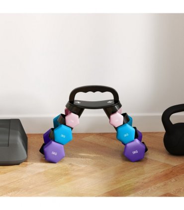SPORTNOW Dumbbells Set with Storage Rack, 2 x 1kg, 2 x 3kg, 2 x 5kg, Pink — Colour: Pink, light blue and purple