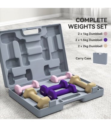 SPORTNOW 9kg Hex Dumbbells S — Colour: Pink, purple and brown, Size: 8H x 30D x 41W cm, Model: 9kg (2 x 1kg, 2 x 1.5kg, 2 x 2kg)
