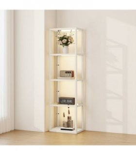 HOMCOM LED Floor Lamp with Glass Shelves, Dimmable Room Lamp, Oak