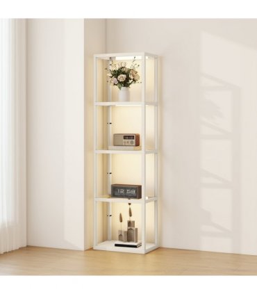 HOMCOM LED Floor Lamp with Glass Shelves, Dimmable Room Lamp, Oak