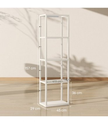 HOMCOM LED Floor Lamp with Glass Shelves, Dimmable Room Lamp, Oak