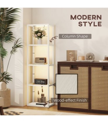 HOMCOM LED Floor Lamp with Glass Shelves, Dimmable Room Lamp, Oak