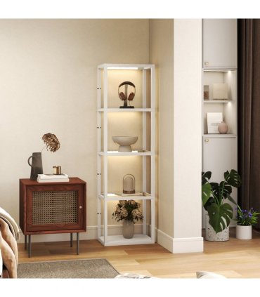 HOMCOM LED Floor Lamp with Glass Shelves, Dimmable Room Lamp, Oak
