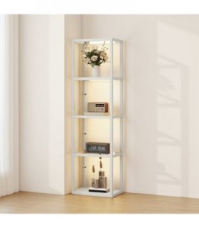 HOMCOM LED Floor Lamp with Glass Shelves, Dimmable Room Lamp, Grey