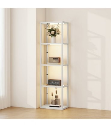 HOMCOM LED Floor Lamp with Glass Shelves, Dimmable Room Lamp, Grey