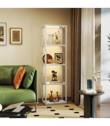 HOMCOM LED Floor Lamp with Glass Shelves, Dimmable Room Lamp, Grey